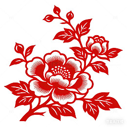 中国传统红色剪纸花卉图案