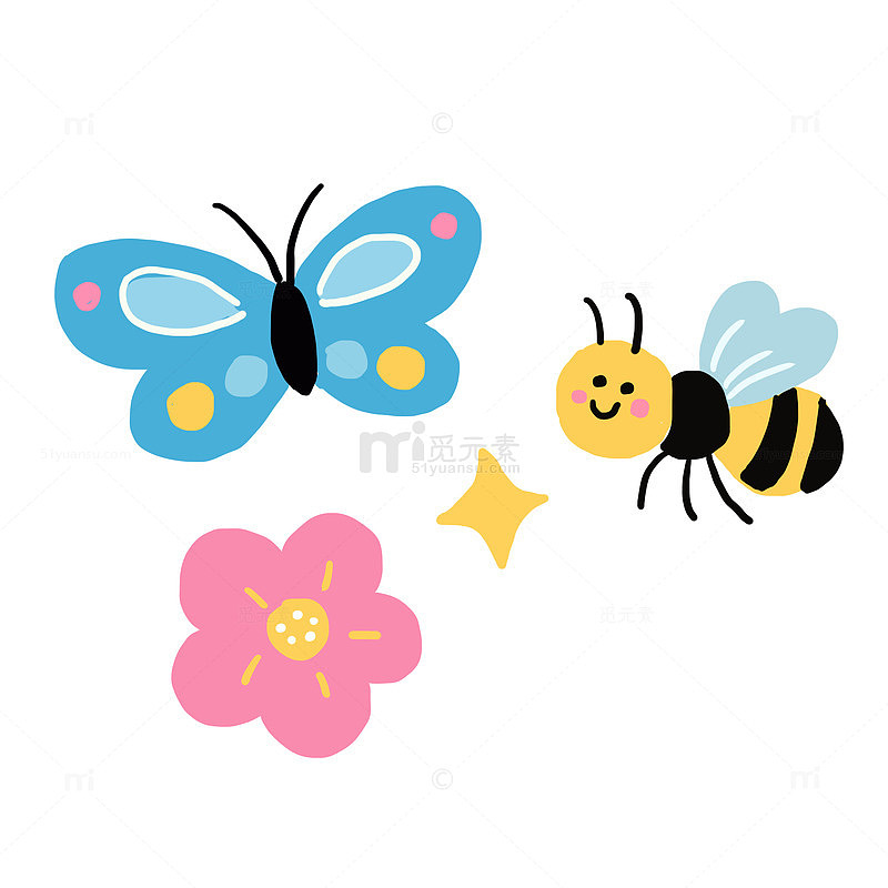 手绘卡通春天涂鸦元素