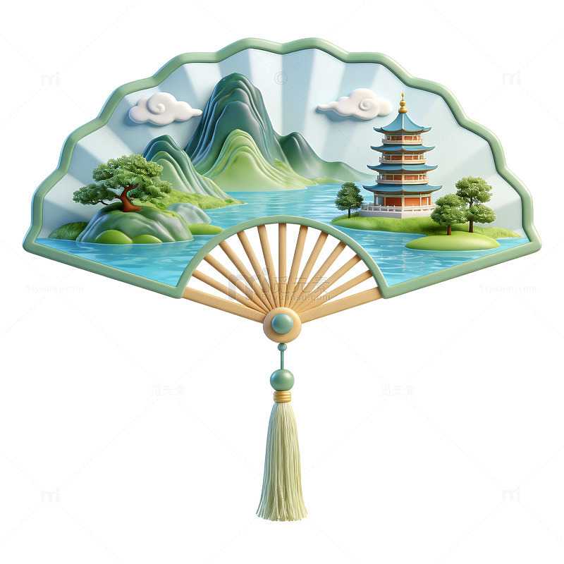 中国风山水扇面工艺品