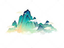 山水画矢量插画云雾缭绕