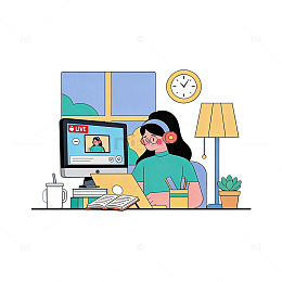 卡通人物远程办公学习场景插画素材