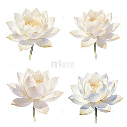 清新手绘淡色治愈莲花插画