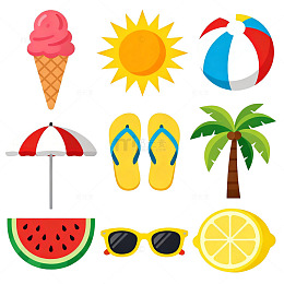 夏日海滩元素卡通插画设计素材