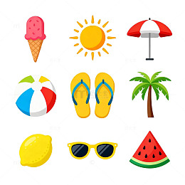 夏日元素卡通贴纸设计素材