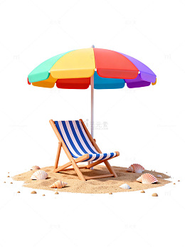 彩虹遮阳伞沙滩椅度假场景