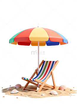 夏日沙滩椅与遮阳伞