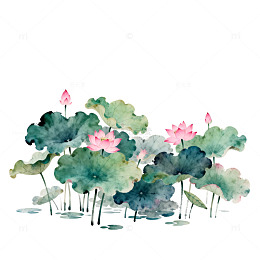 水墨荷花池国画风格绘画