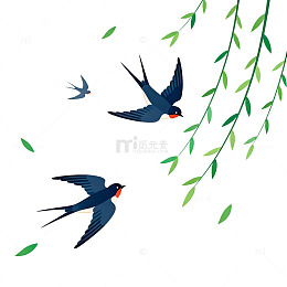 春日燕子飞柳插画素材