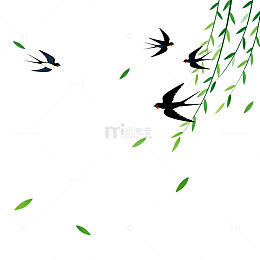 水墨燕子柳枝插画