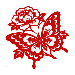 中国传统剪纸花卉蝴蝶图案