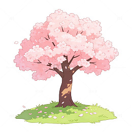 樱花树草地插画素材