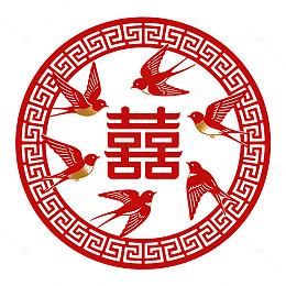 传统喜字图案飞鸟装饰设计