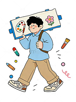 卡通少年绘画人物插画素材免扣