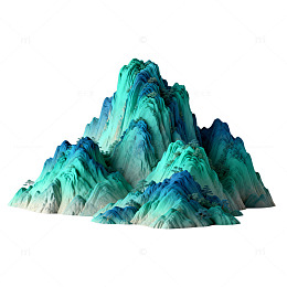 山水立体模型蓝绿色调