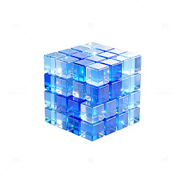 蓝色透明立方体3D渲染图像