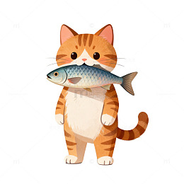 卡通猫咪鱼插图
