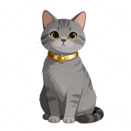 卡通灰猫金项圈插画