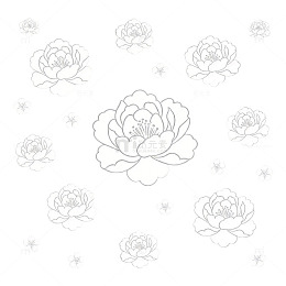 简约白描花卉墙纸设计素材