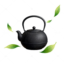 水墨风茶壶与茶叶插图