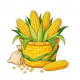 卡通玉米篮子插画素材