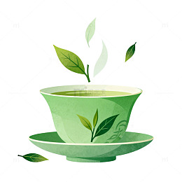 绿色茶杯插画素材
