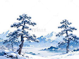 水墨雪景山水画