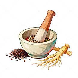 手绘中药材臼杵药材设计素材