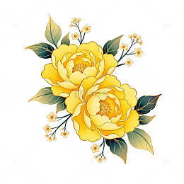 传统风格黄色牡丹花插画素材