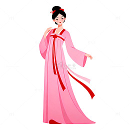 古典风格粉色长裙女性插画