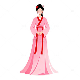古风粉色长裙女性插画