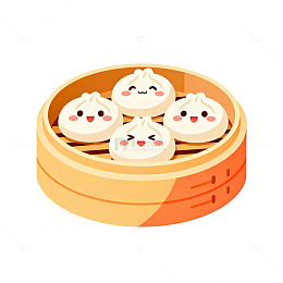 可爱卡通小笼包美食插画