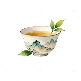 山水茶杯茶艺插画