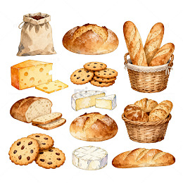 手绘面包饼干奶酪美食插画