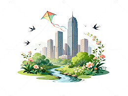 城市风光卡通插画