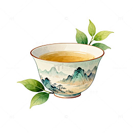 山水茶杯插画设计素材