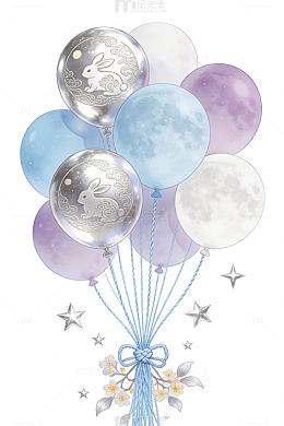 中秋月兔气球插画49