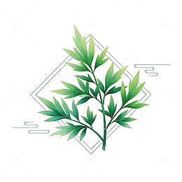 淡雅绿色枝叶插画设计元素