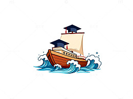 卡通帆船海浪图案