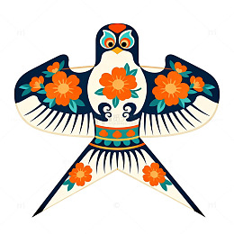 【标题】传统花卉图案风筝插画设计