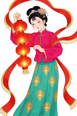 古风仕女提灯图68