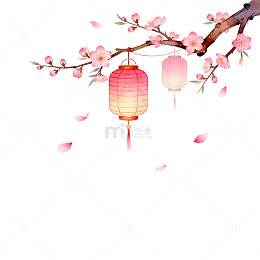 桃花灯笼节庆插画