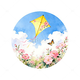 水彩风筝与花园插画