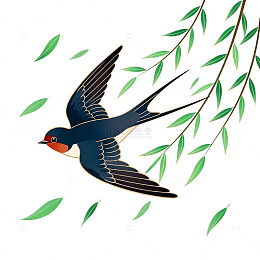 燕子柳枝春天插画元素