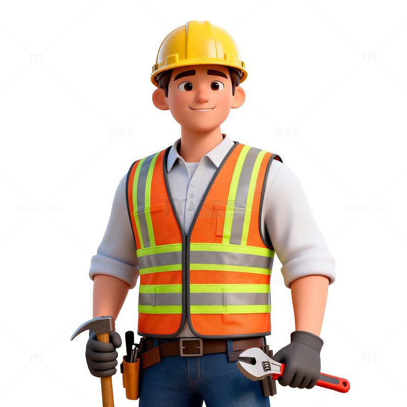 卡通建筑工人安全装备设计素材