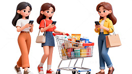 3D卡通购物女性场景模型