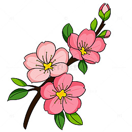 卡通手绘粉色桃花花枝