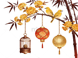 中式花鸟灯笼挂饰90