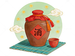 中式酒坛插画52