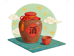中国风酒坛插画34