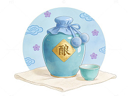 蓝釉酒坛插画04